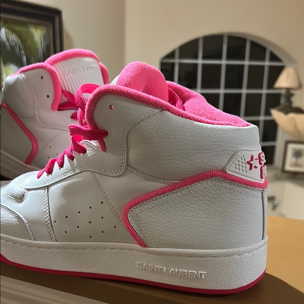 Saint Laurent SL 80 hightop Men’s White and Pink Sneakers - Picture 4 of 17